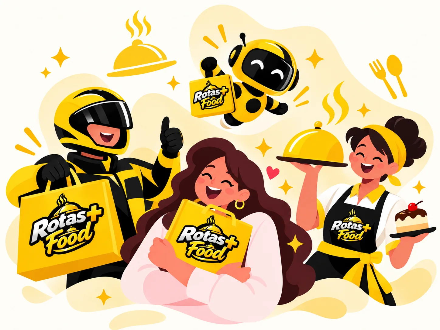 Pessoas felizes com o Rotas+ Food